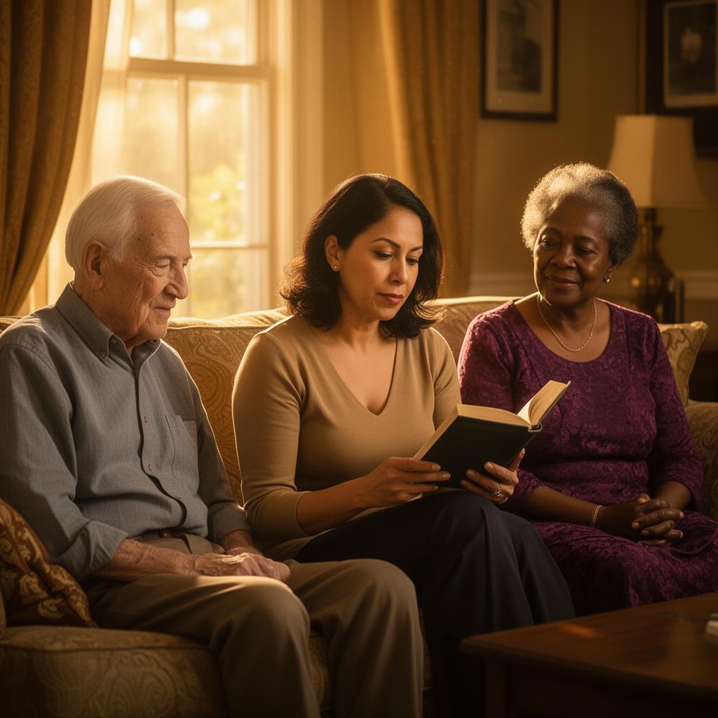A family member learning more about caregiving resources at home